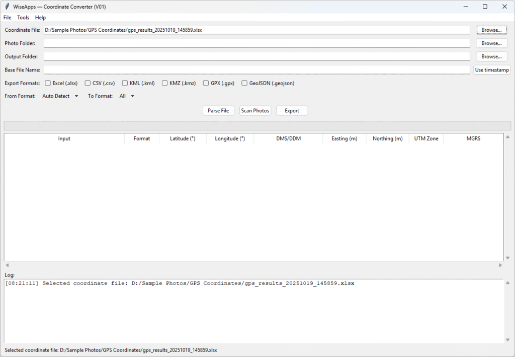 wiseapps coordinate converter v01 coordinate file step 1