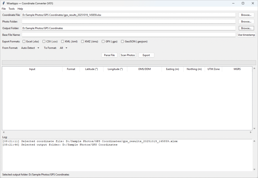 wiseapps coordinate converter v01 coordinate file step 2