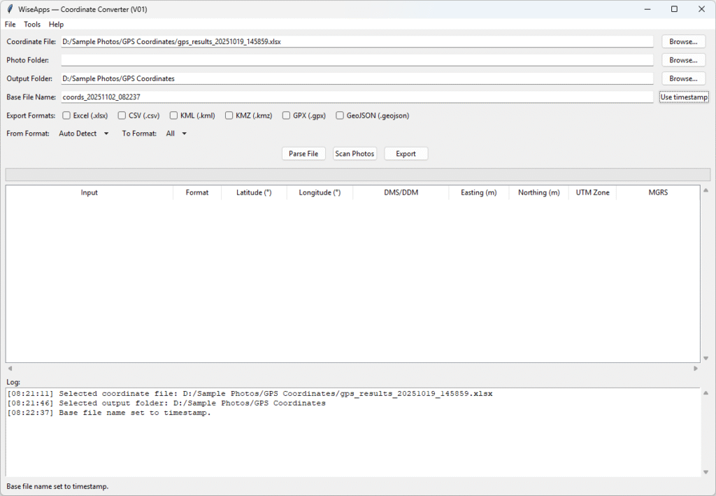 Coordinate Converter wiseapps coordinate converter v01 coordinate file step 3