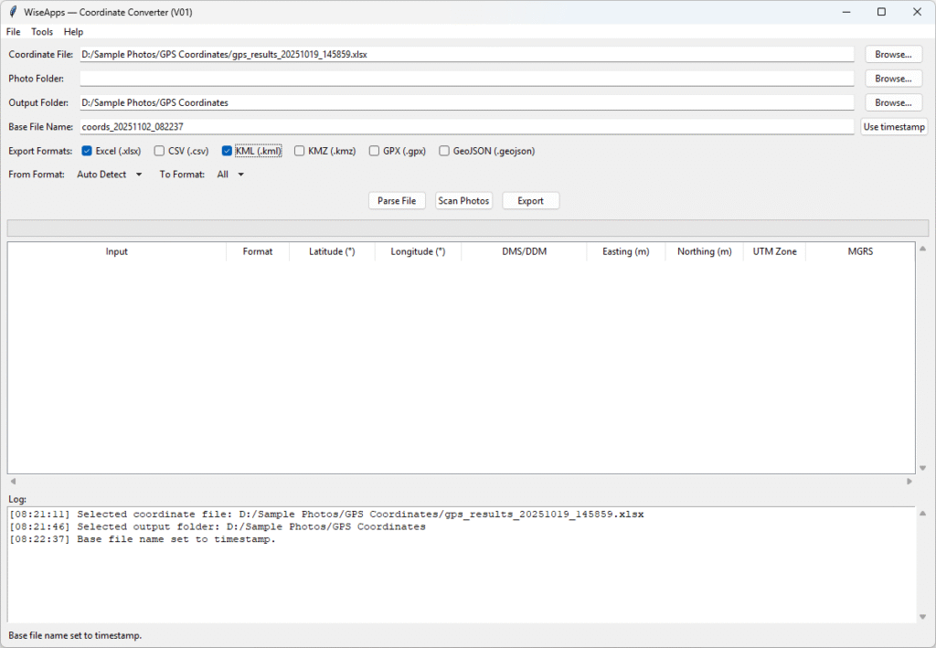 Coordinate Converter wiseapps coordinate converter v01 coordinate file step 4