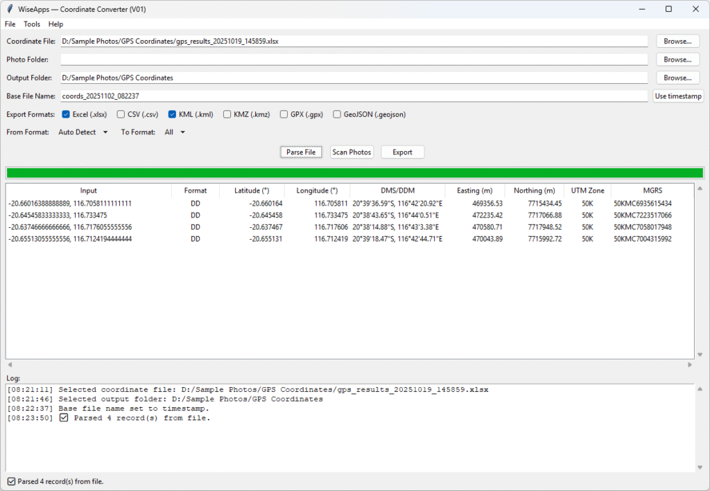 wiseapps coordinate converter v01 coordinate file step 5