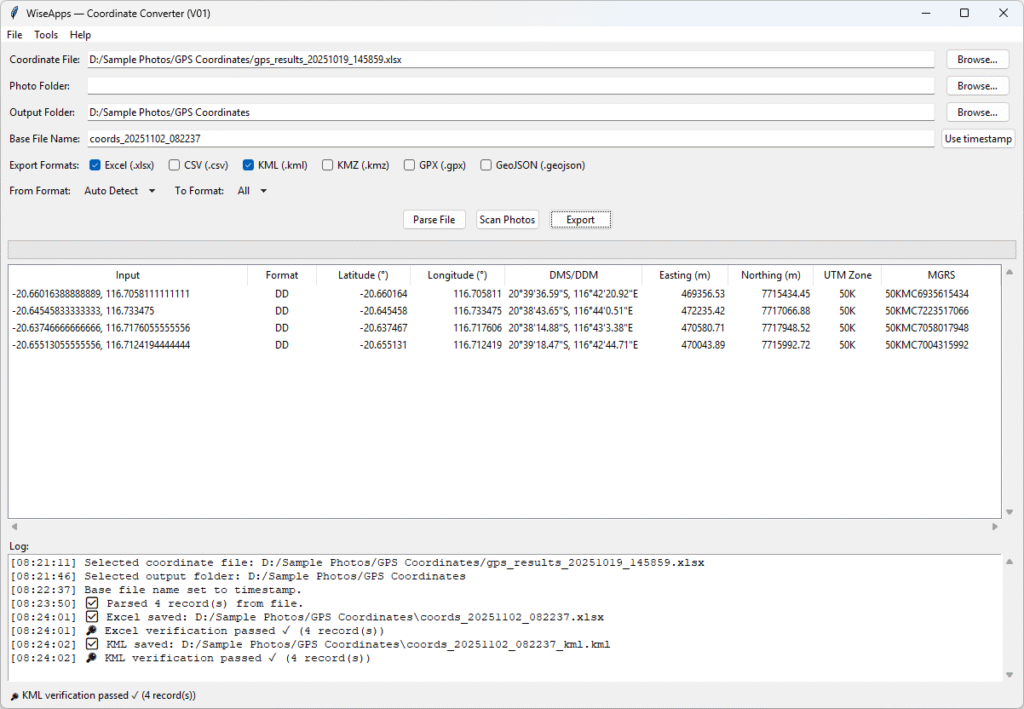 Coordinate Converter wiseapps coordinate converter v01 coordinate file step 6